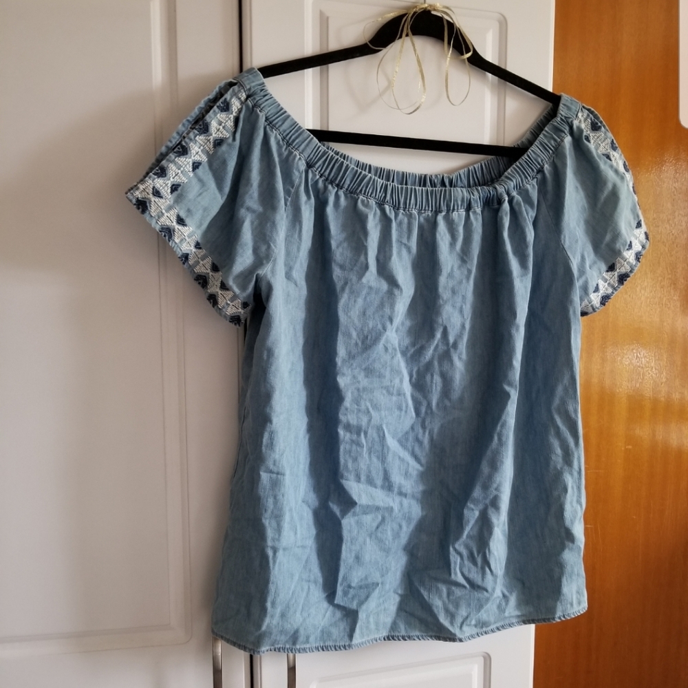 🍁🌺Vince Camuto off shoulder denim top with open sleeve detailing - Picture 8 of 10